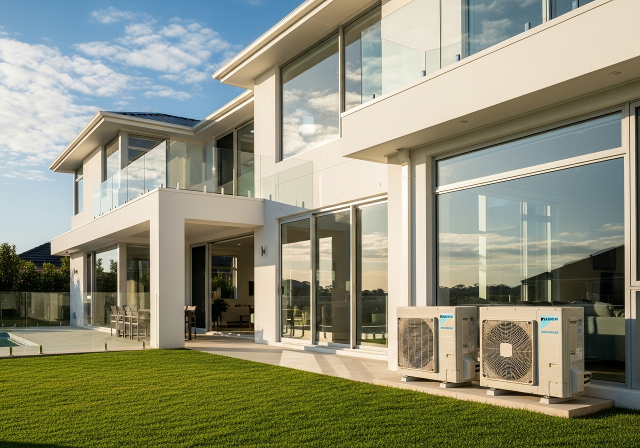 Premium modern Sydney home with ducted air conditioning outdoor units installed professionally